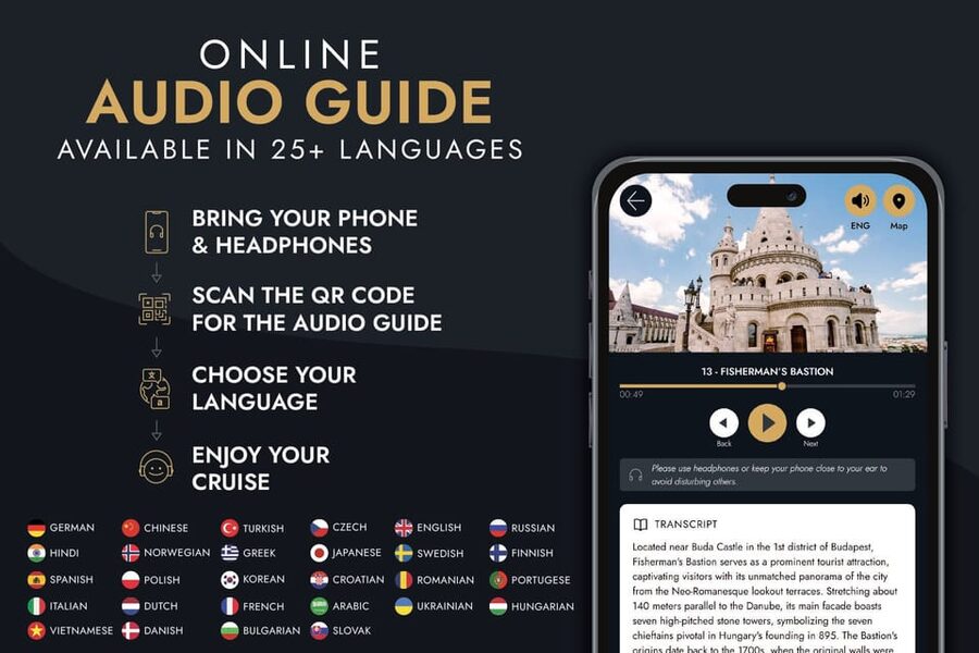 Budapest: Premium Sightseeing Cruise with Tokaj Frizzante - The phone audio guide in 30 languages, and how to use it well